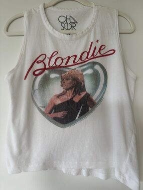 Chaser White Blondie Graphic Muscle Tank with Red Script sz M